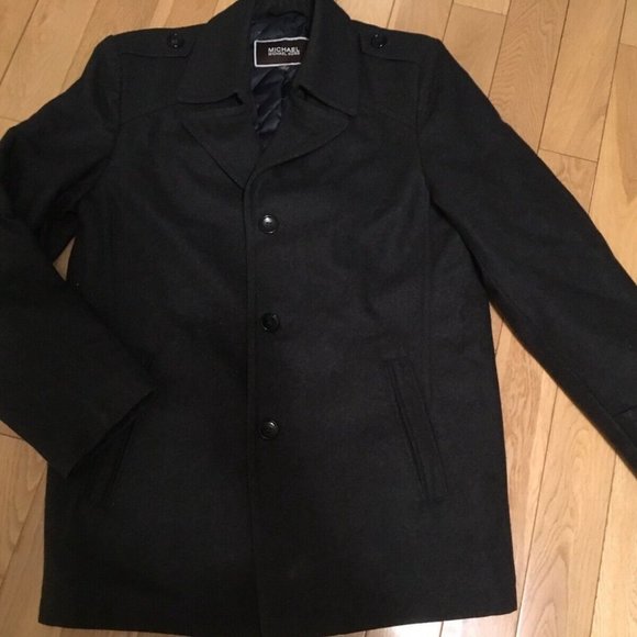 Michael Kors Men’s Wool Blend Pea Coat Quilted Lining Charcoal Grey (S) - Picture 1 of 5